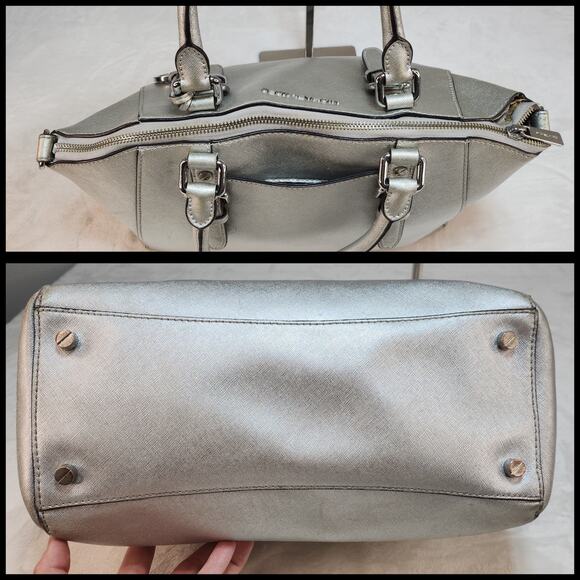 Michael Kors Purse Set of 3 Silver Metallic Shiny Handbag Crossbody Wallet Match - Picture 3 of 15